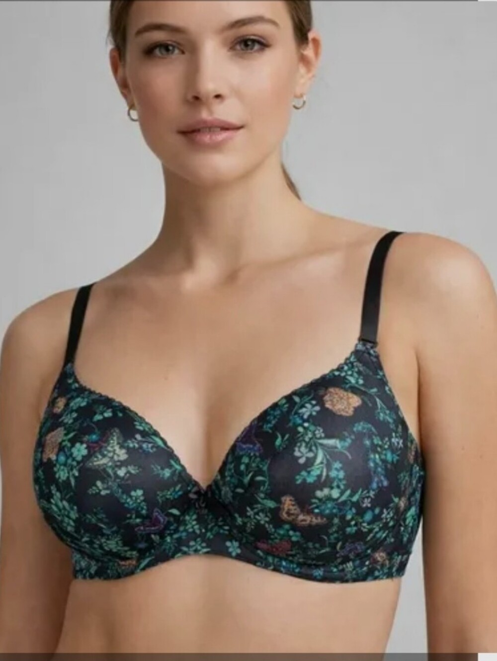 Victoria's Secret Lined Demi Black W/ Butterflies & Floral Accent Size 38 DD